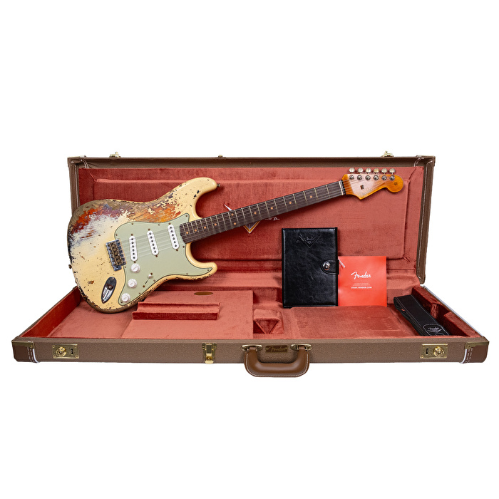 Fender Custom Shop 1961 Stratocaster Super Heavy Relic Aged Vintage White Over 3 Ton Sunburst Elektro Gitar